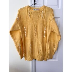 Buttons & Bows Butter Yellow Cable Knit Pearl & Ribbon Detail Sweater Vinatge